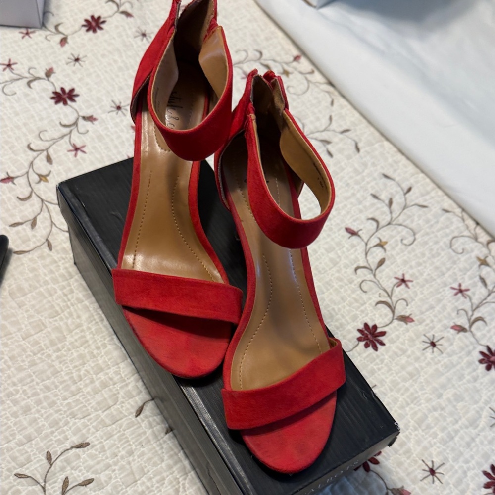 Style & Co. Red Ankle-Strap Block Heel Sandals - Women